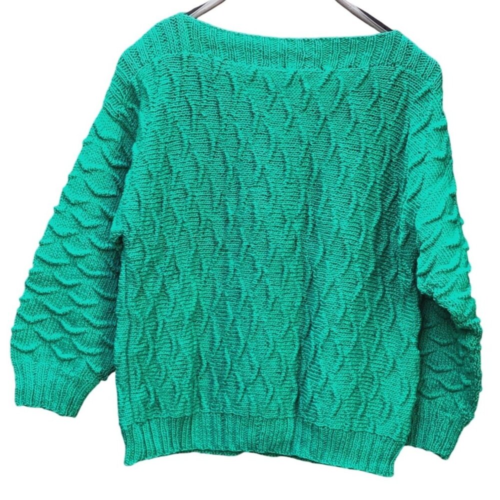 Vintage Hand-Knit Teal Cotton Pullover Sweater Women’s Size M NOS OOAK - Picture 4 of 4
